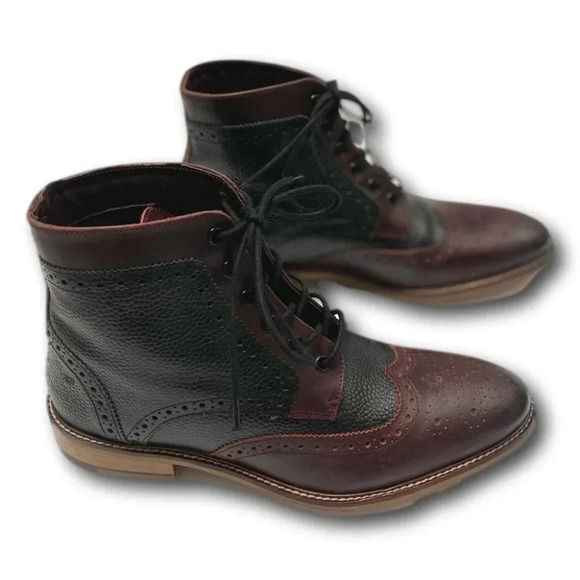 London Brogue Mens Shoes Size 8 Wing Tip Handcrafted Black  Brown Leather - Picture 2 of 11